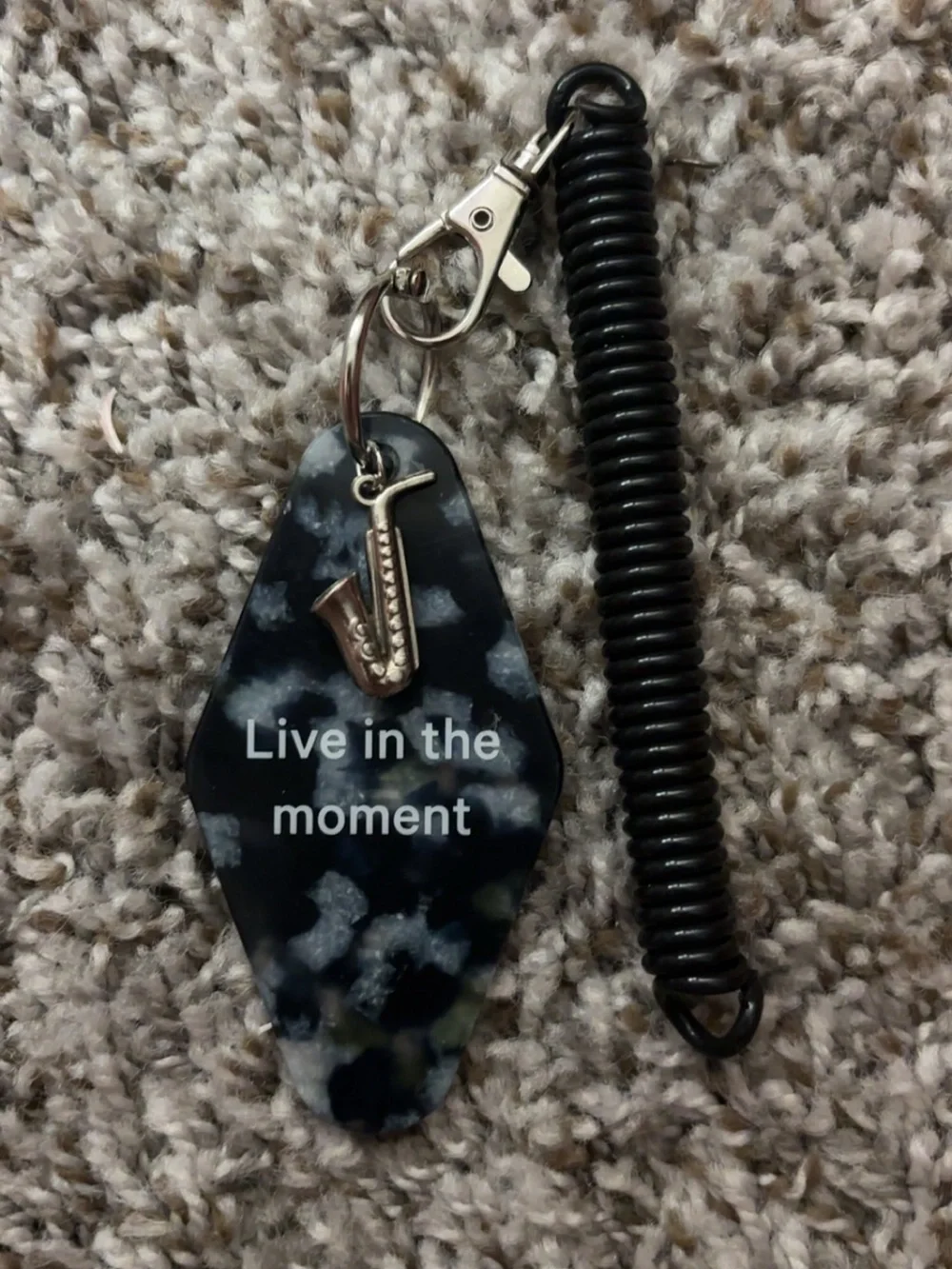 lululemon athletica Black and White Marble Key Fob with Coil Clip